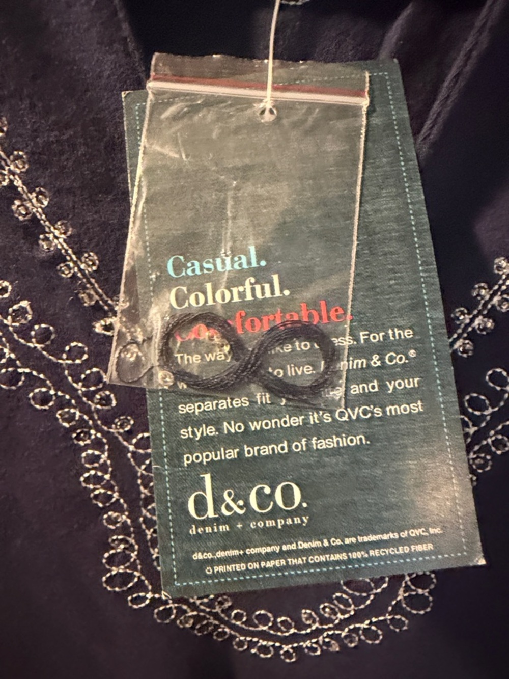 d.co Navy Embroidered V-Neck Women's Caftan Tunic. - Picture 3 of 10